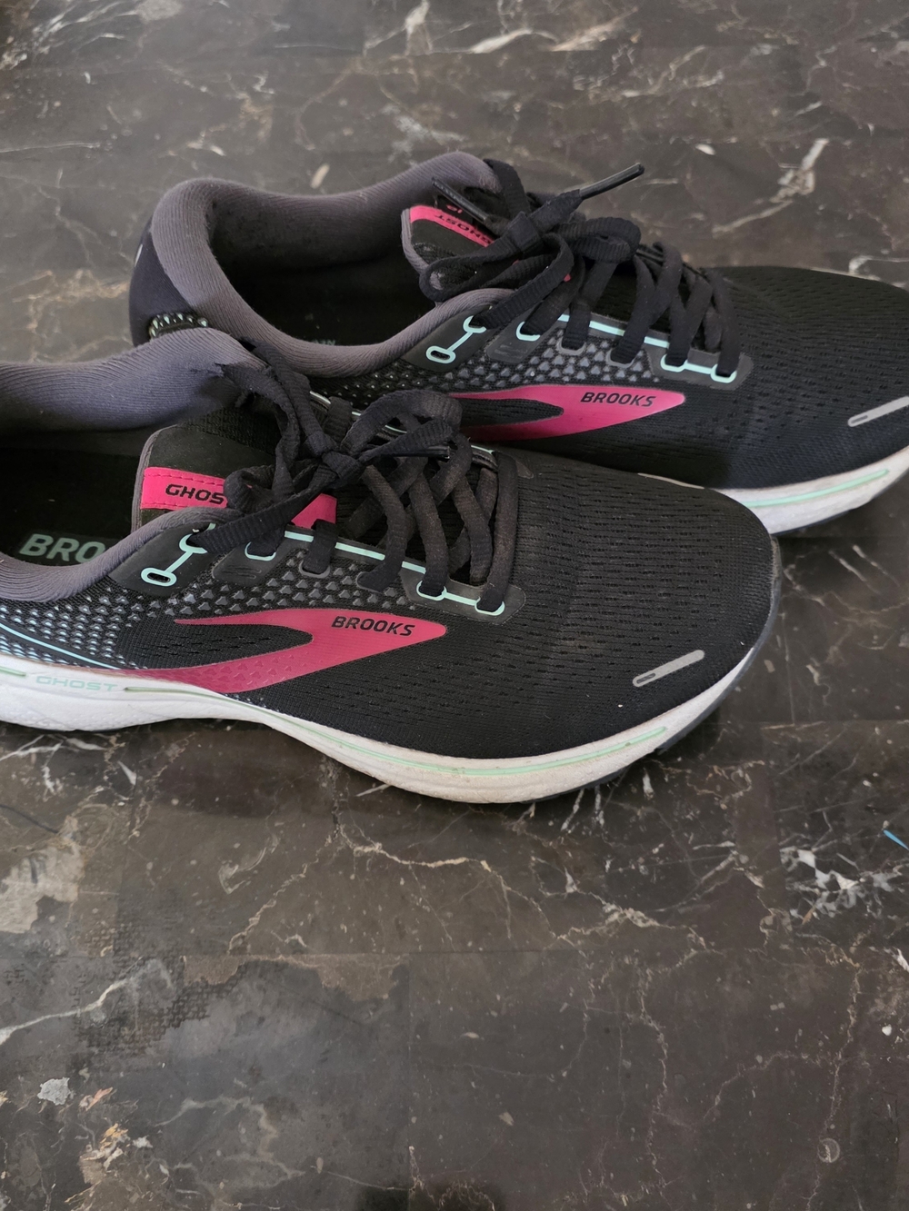 Brooks Ghost 14 Black Running Sneakers with Pink Accents